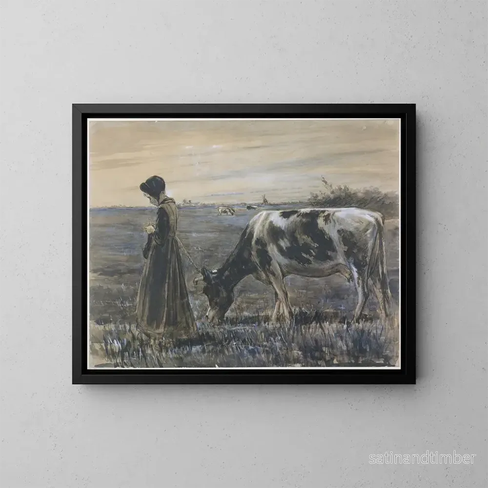 Reproduktion av målningen Flicka med en ko - Max Liebermann