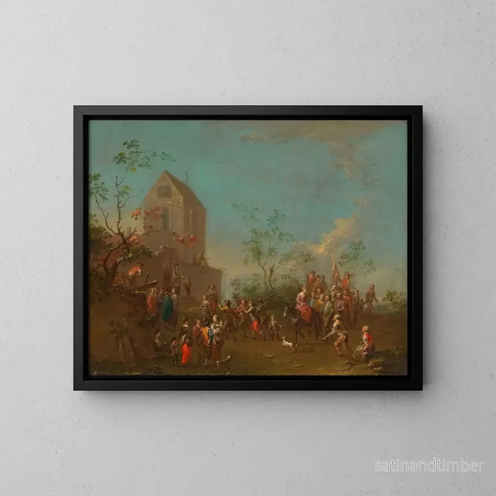 Reproduktion av målningen Cortège festligt framför en kyrka – Norbert Joseph Carl Grund Reproduktion av målningen Cortège festligt framför en kyrka – Norbert Joseph Carl Grund