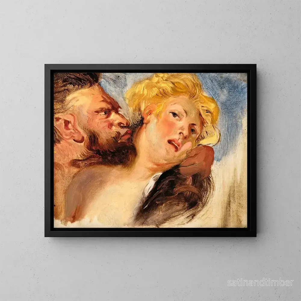 Reproduktion av målningen Satyr som omfamnar en nymf - Eugène Delacroix