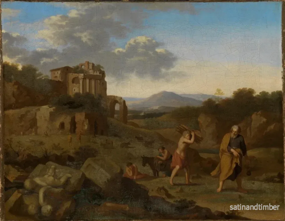 Reproduktion av målningen av italiensk bergslandskap med Abraham och Isak på väg till offret - Cornelis van Poelenburg - Bild 2