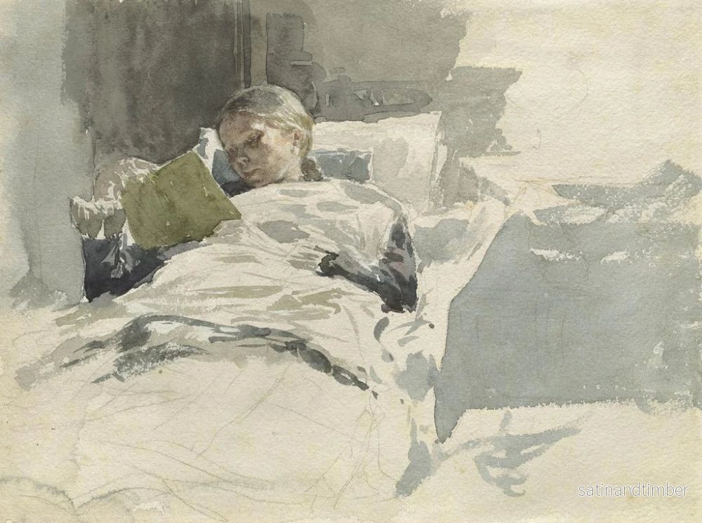 Reproduktion av målningen La femme de l'artiste lisant au lit - Leopold von Kalckreuth - Bild 2