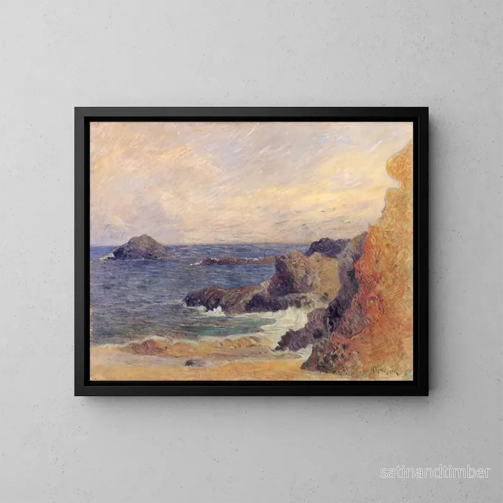 Reproduktion av målningen La Côte rocheuse eller Rochers vid havet - Paul Gauguin