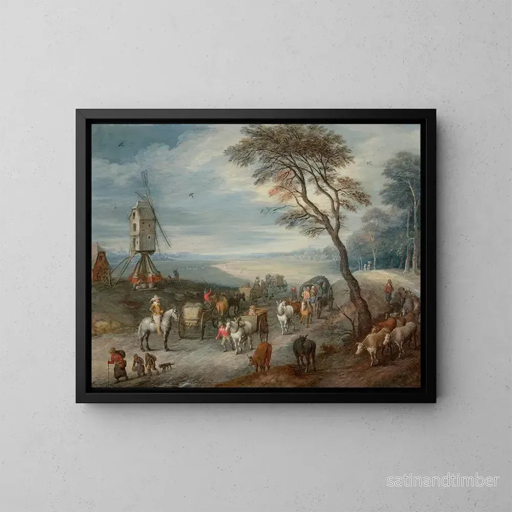 Reproduktion av målningen Le départ pour le marché près d'un moulin - Joseph van Bredael