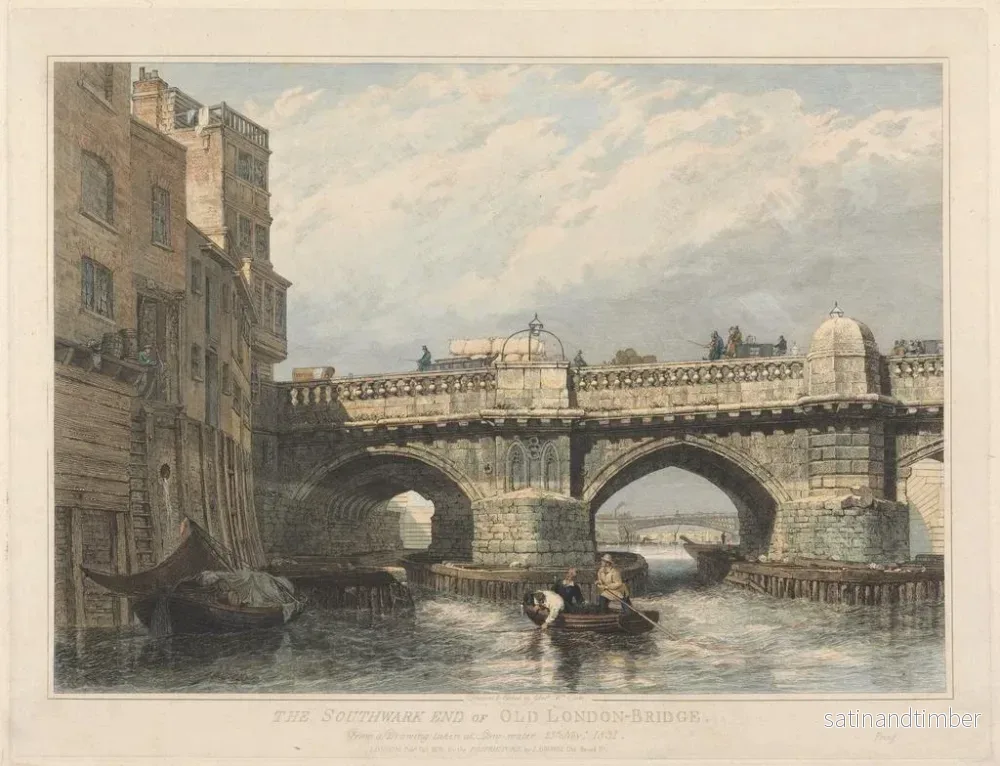 Reproduktion av målningen Längd: 60 cm, Höjd: 40 cm, Material: Olja på duk, Ursprung: England, År: 1850, Konsttryck av Edward William Cooke, "L'extrémité sud de l'ancien pont de Londres" - Bild 2