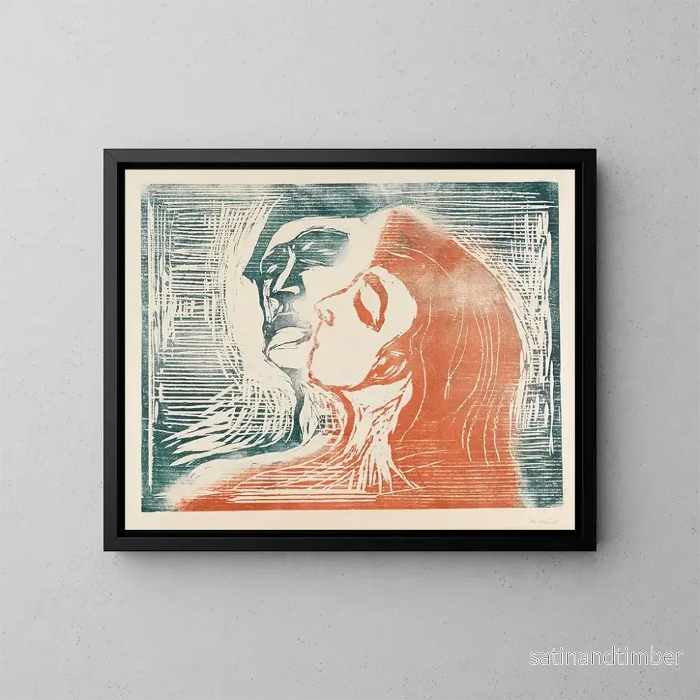 Reproduktion av målningen Tête à tête, man och kvinna som kysser varandra - Edvard Munch