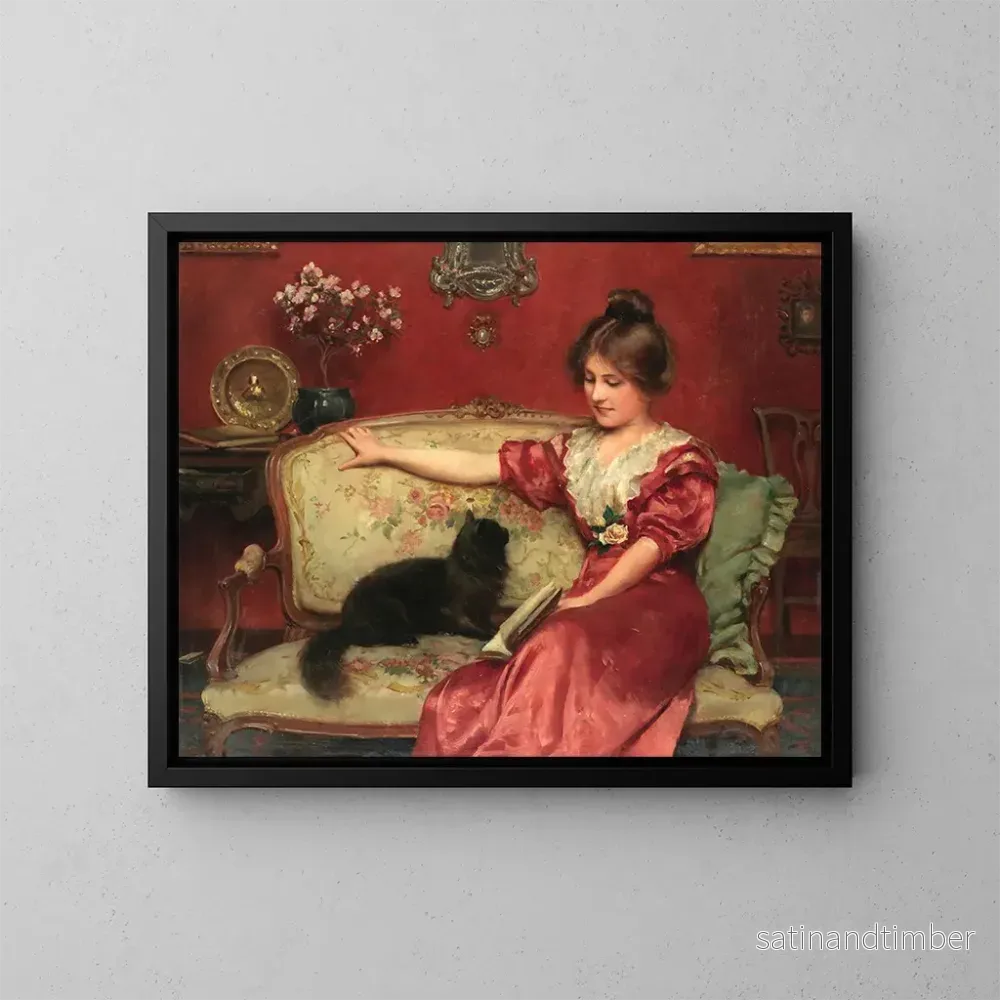 Reproduktion av målningen av en kvinna som sitter med en katt - Leo A Malempre