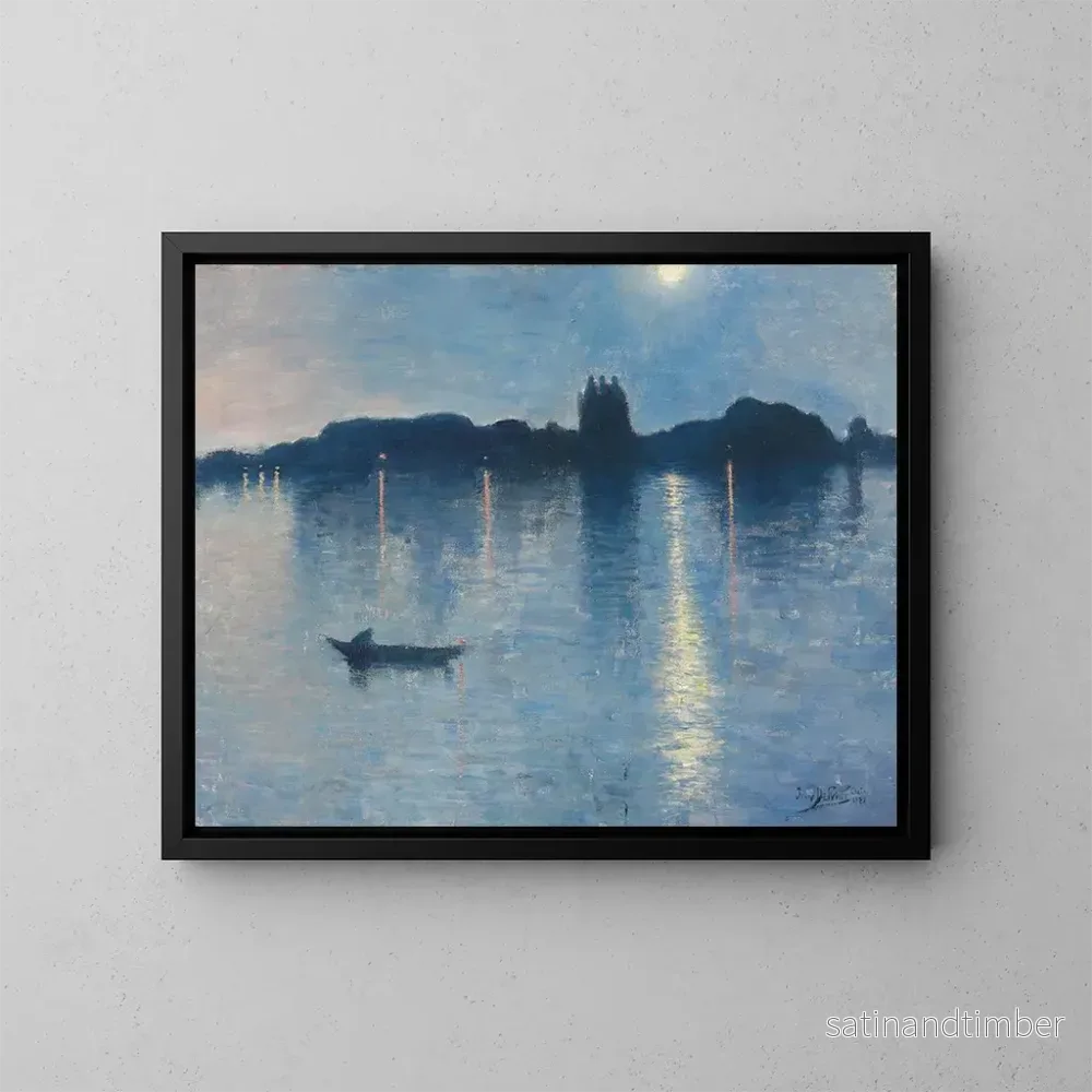 Reproduktion av målningen Le lac dans la clairière de lune - Jean Delville