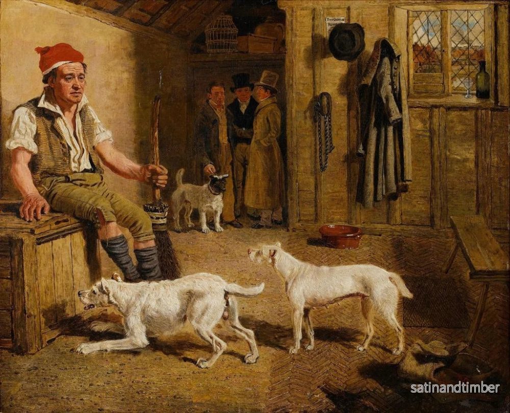 Reproduktion av målningen En inomhusscen med en tjänare och jakthundar av Jack Russell - Lambert Marshall - Bild 2
