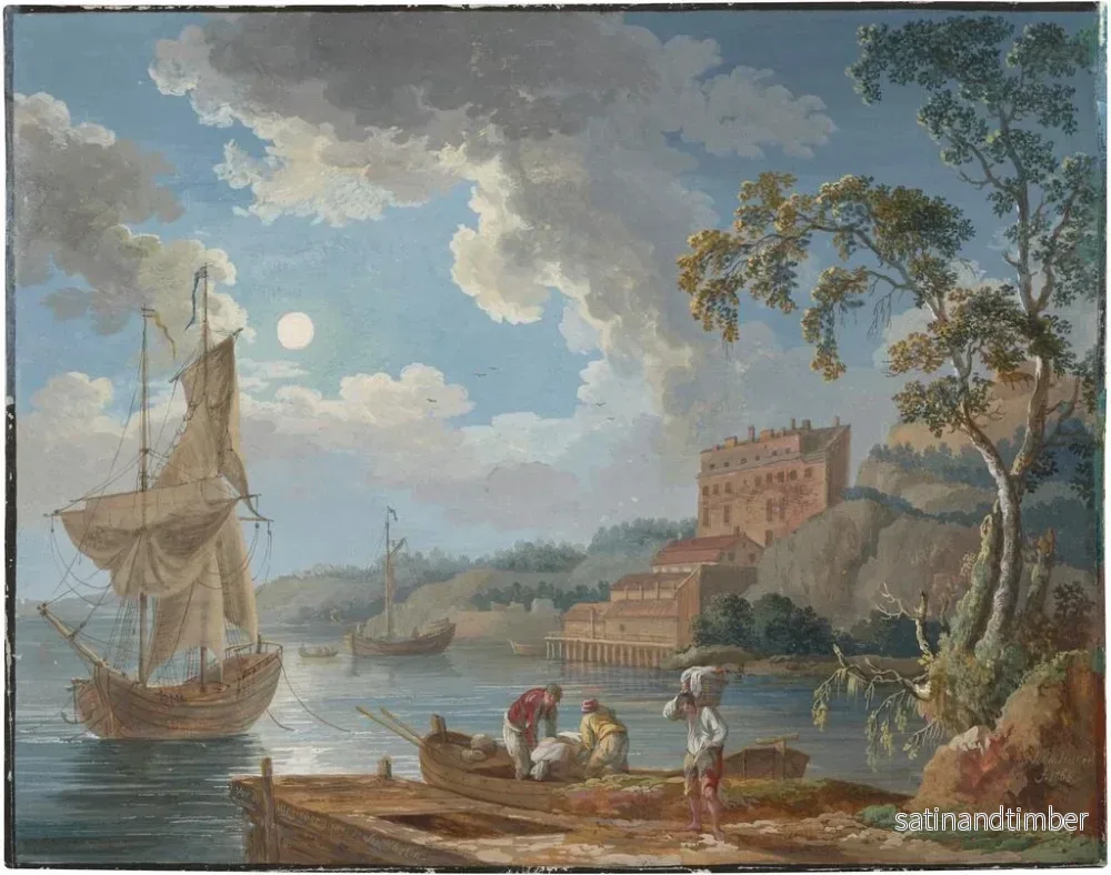 Reproduktion av målningen av utsikt över keramik från Marieberg nära Stockholm med båtar och fiskare - Jakob Philipp Hackert - Bild 2