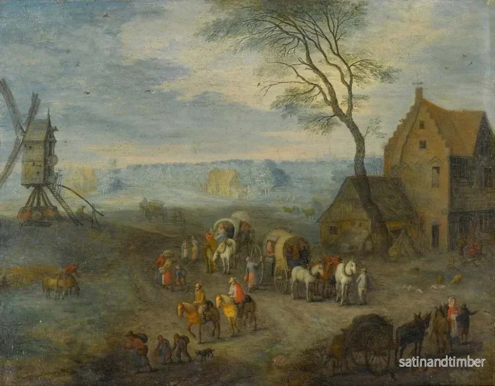 Reproduktion av målningen En landsbygdsscen med resenärer nära ett väderkvarn - Joseph van Bredael - Bild 2