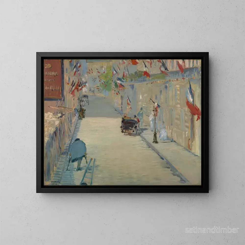 Reproduktion av målningen La rue Mosnier avec des drapeaux - Édouard Manet