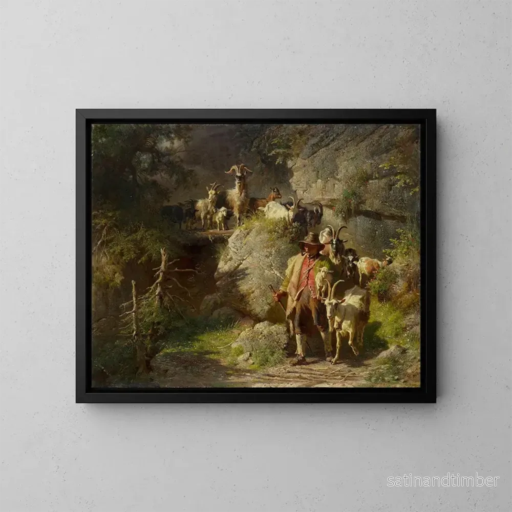 Reproduktion av målningen av herdar med en flock getter - Josef Anton Braith