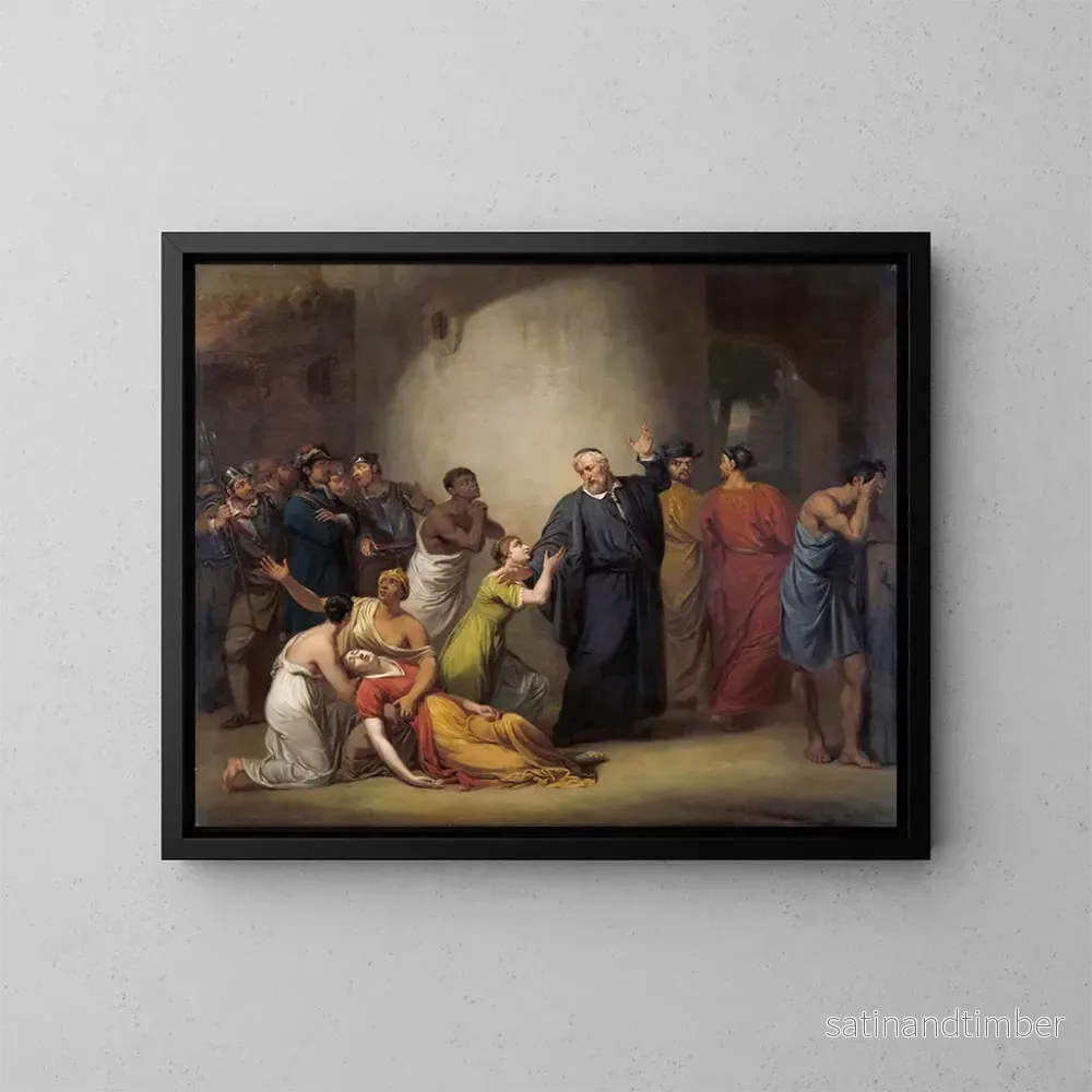 Reproduktion av målningen Le sacrifice volontaire du révérend Hambroeck à Taïwan en 1662 - Jan Willem Pieneman
