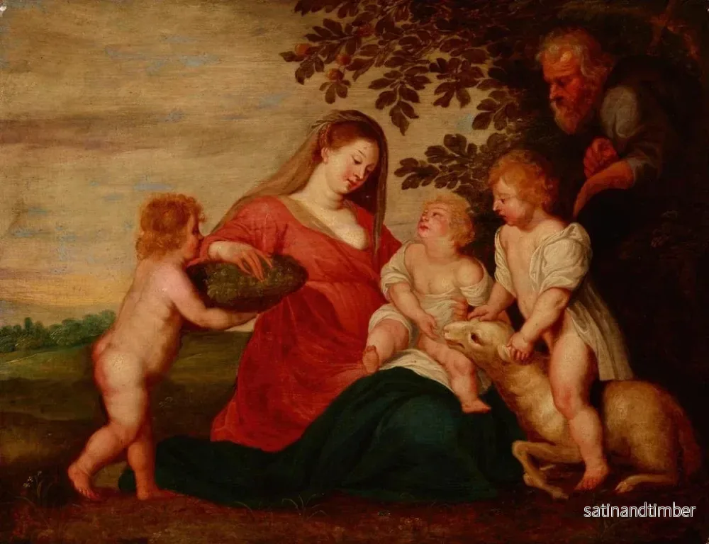 Reproduktion av målningen av den heliga familjen med det heliga barnet Johannes Döparen och en ängel - Skola av Peter Paul Rubens - Bild 2