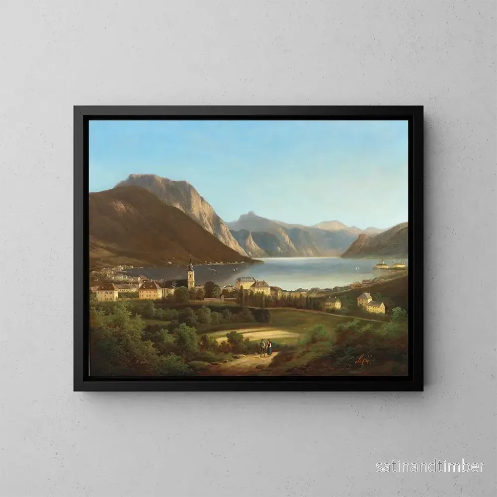 Reproduktion av målningen Vue de Gmunden et du château d’Ort – Ferdinand Lepié Reproduktion av målningen Vue de Gmunden et du château d’Ort – Ferdinand Lepié