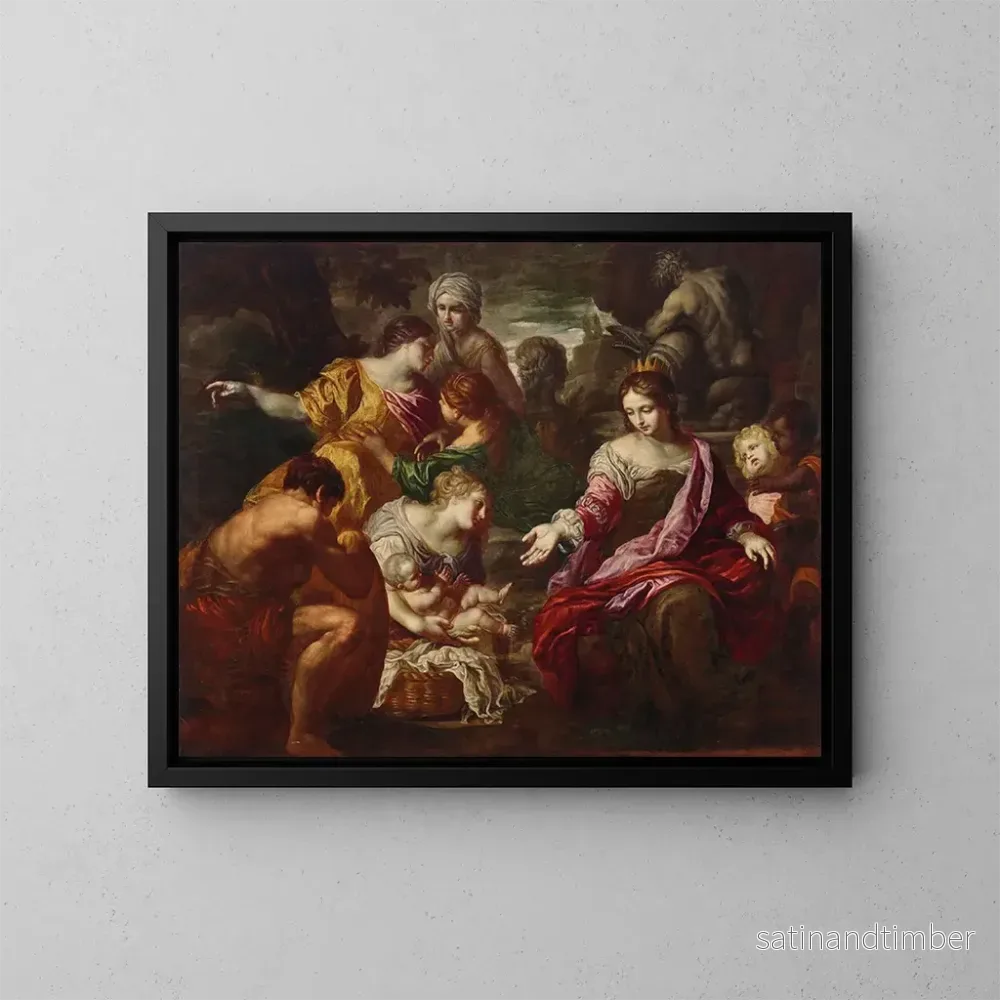 Reproduktion av målningen La découverte de Moïse - Ecole de Rome