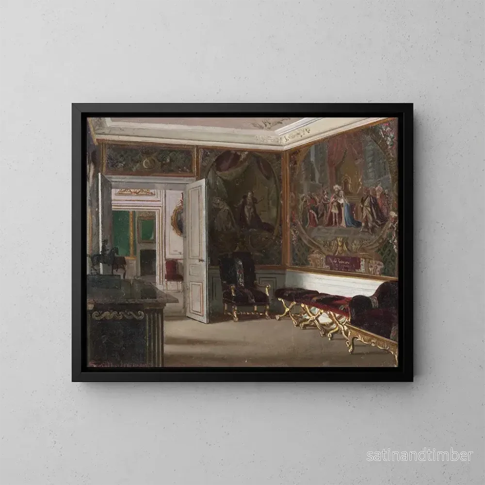Reproduktion av målningen av Gripsholm-inredning, ur den nakna drottningens rum - Georg Nordensvan