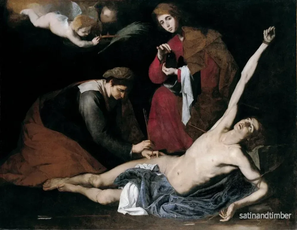 Reproduktion av målningen av Saint Sébastien som vårdas av de heliga kvinnorna - Jusepe de Ribera - Bild 2