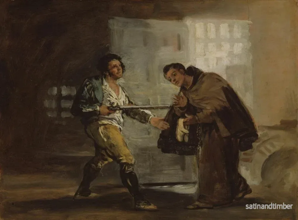 Reproduktion av målningen Le frère Pedro erbjuder skor till El Maragato och förbereder sig för att avlägsna sitt vapen. - Francisco de Goya - Bild 2