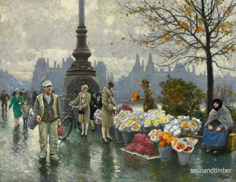 Reproduktion av målningen Vendeurs de fleurs au pont de la reine Louise à Copenhague - Paul Fischer - Bild 2