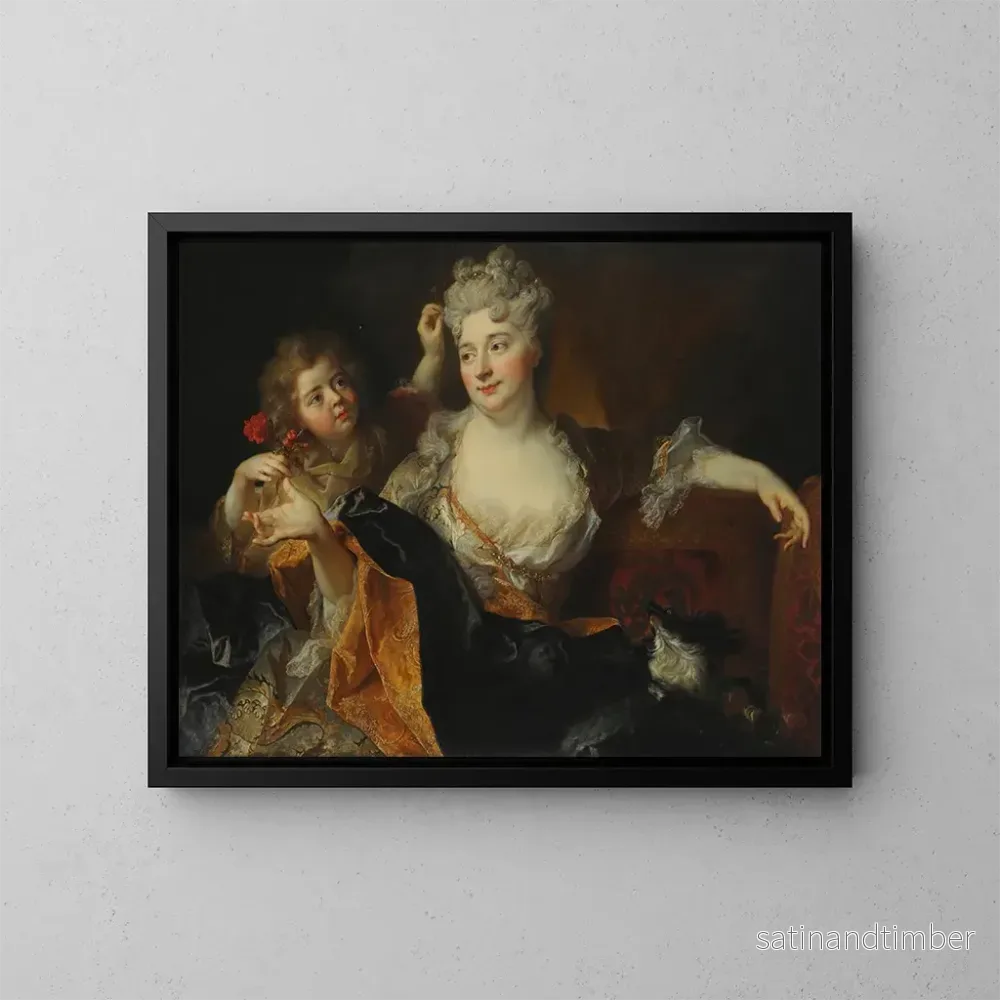 Reproduktion av målningen av porträtt av Marguerite-Élisabeth Forest de Largillière och hennes son Nicolas - Nicolas de Largillière