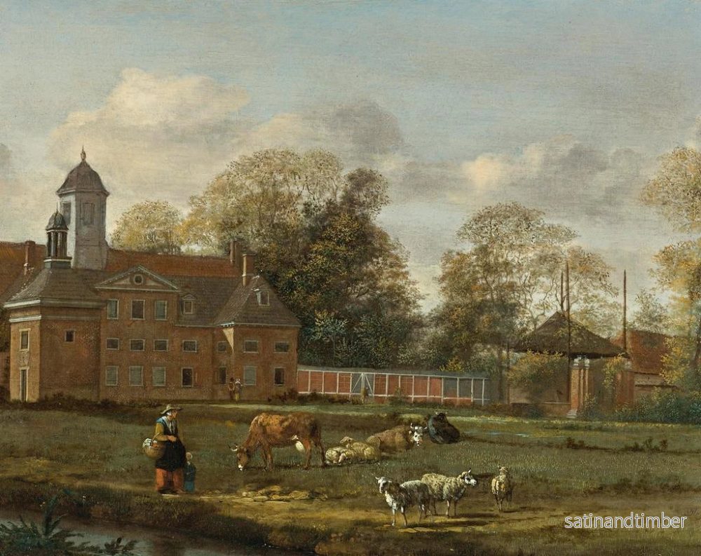 Reproduktion av målningen Vy över Goudestein med en kvinna och ett barn som går bredvid en damm - Jan van der Heyden - Bild 2