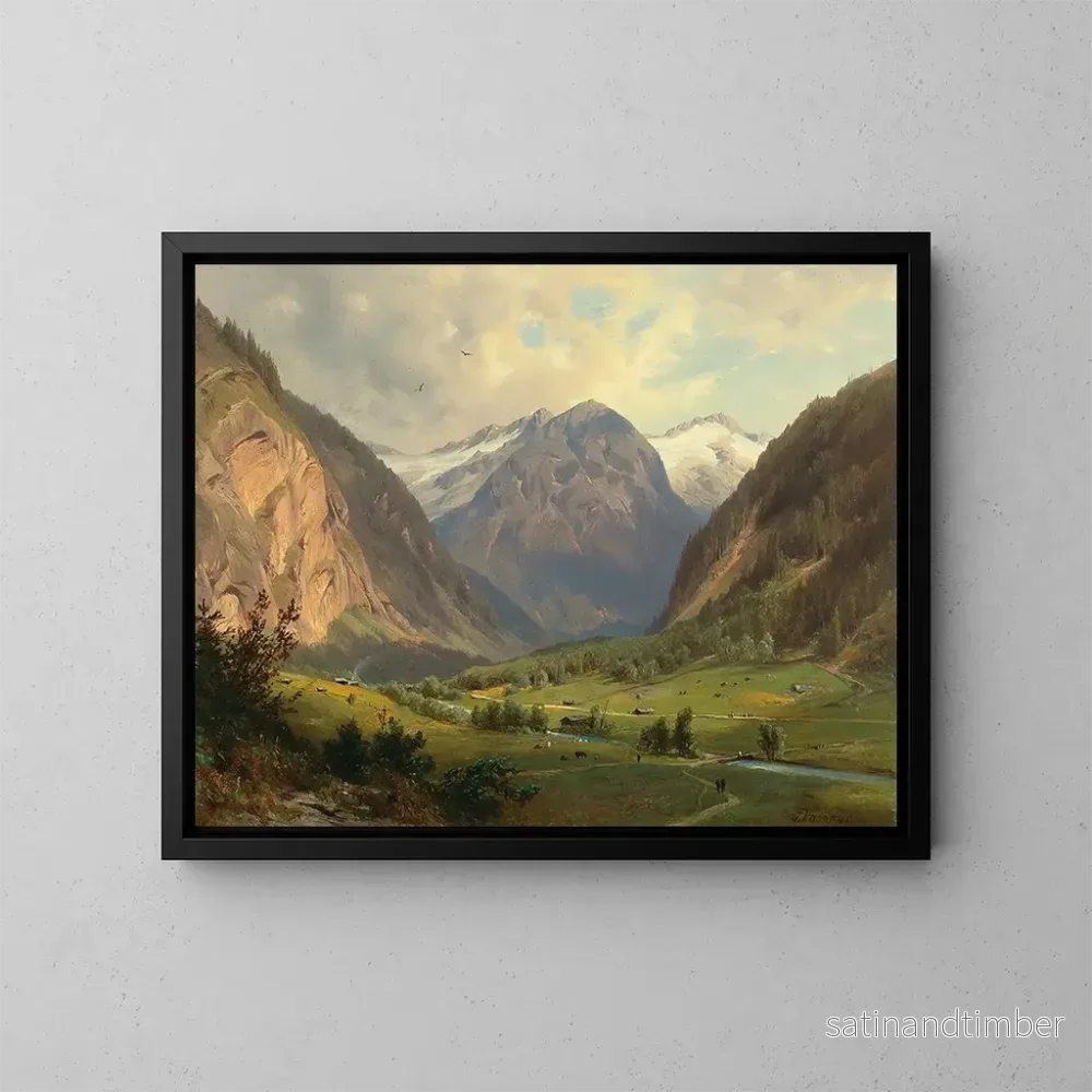 Reproduktion av målningen La vallée de Ktschachthal avec le Bcksteinkogel et le mur céleste près de Wild Bad Gastein - Giovanni Battista Varano