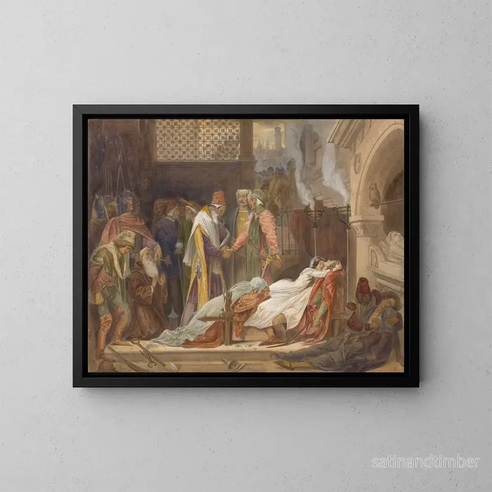Reproduktion av målningen La Réconciliation des Montaigu et des Capulet - Frederic Leighton