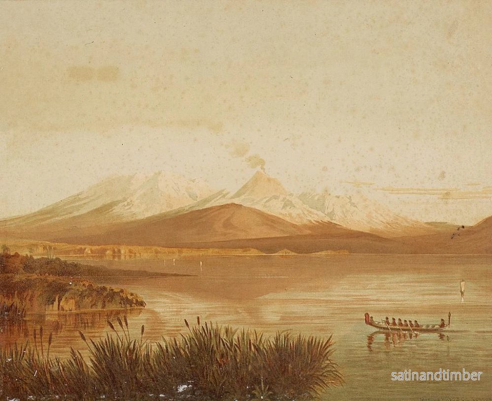 Reproduktion av målningen av Monts Ruapehu och Tongariro från Taupo-sjön - John Gully - Bild 2