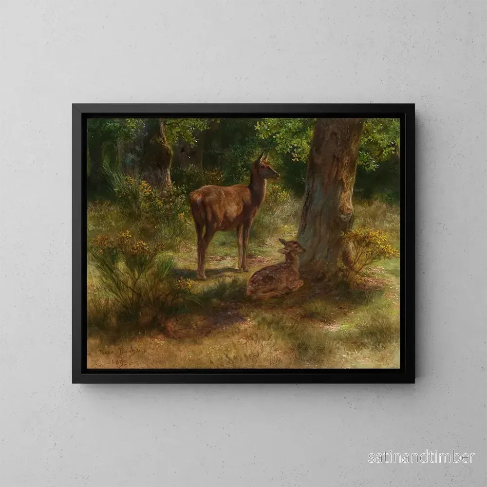 Reproduktion av målningen av hjortarna och rovfåglarna i en skog - Rosa Bonheur