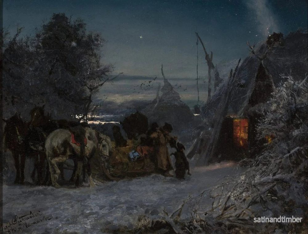 Reproduktion av målningen Släde framför en stuga på natten - Józef Chełmoński - Bild 2