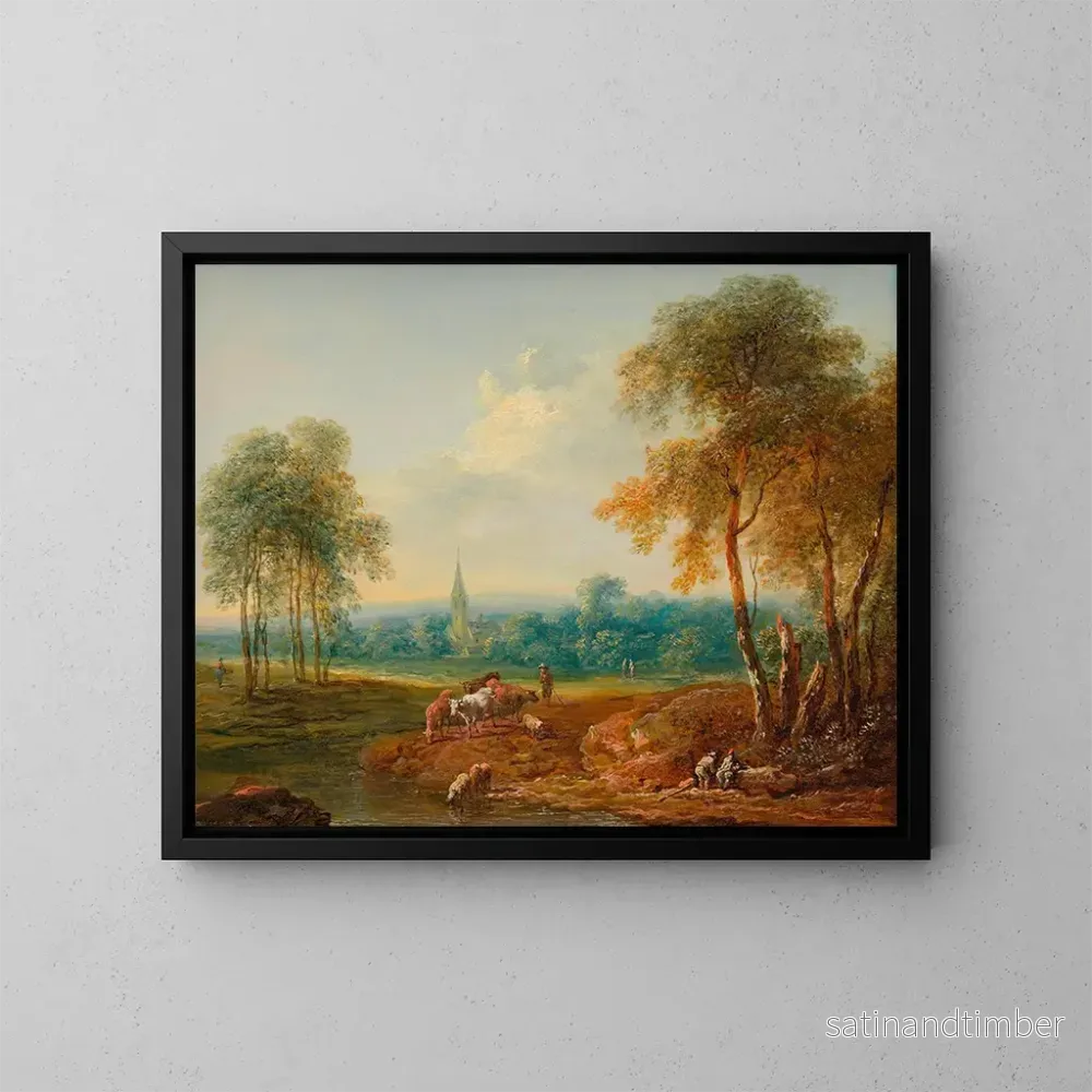 Reproduktion av målningen Landskap med en boskapsflock – Johann Christian Brand Reproduktion av målningen Landskap med en boskapsflock – Johann Christian Brand