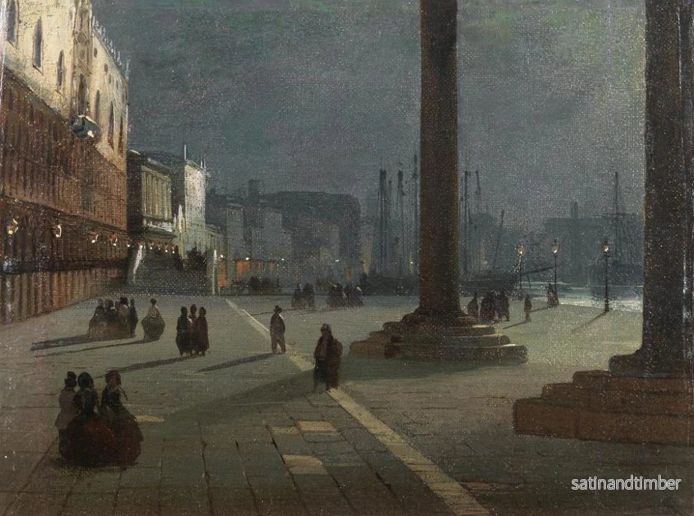 Reproduktion av målningen Venise, vy av Molo di San Marco med Riva degli Schiavoni i månsken - Ippolito Caffi - Bild 2