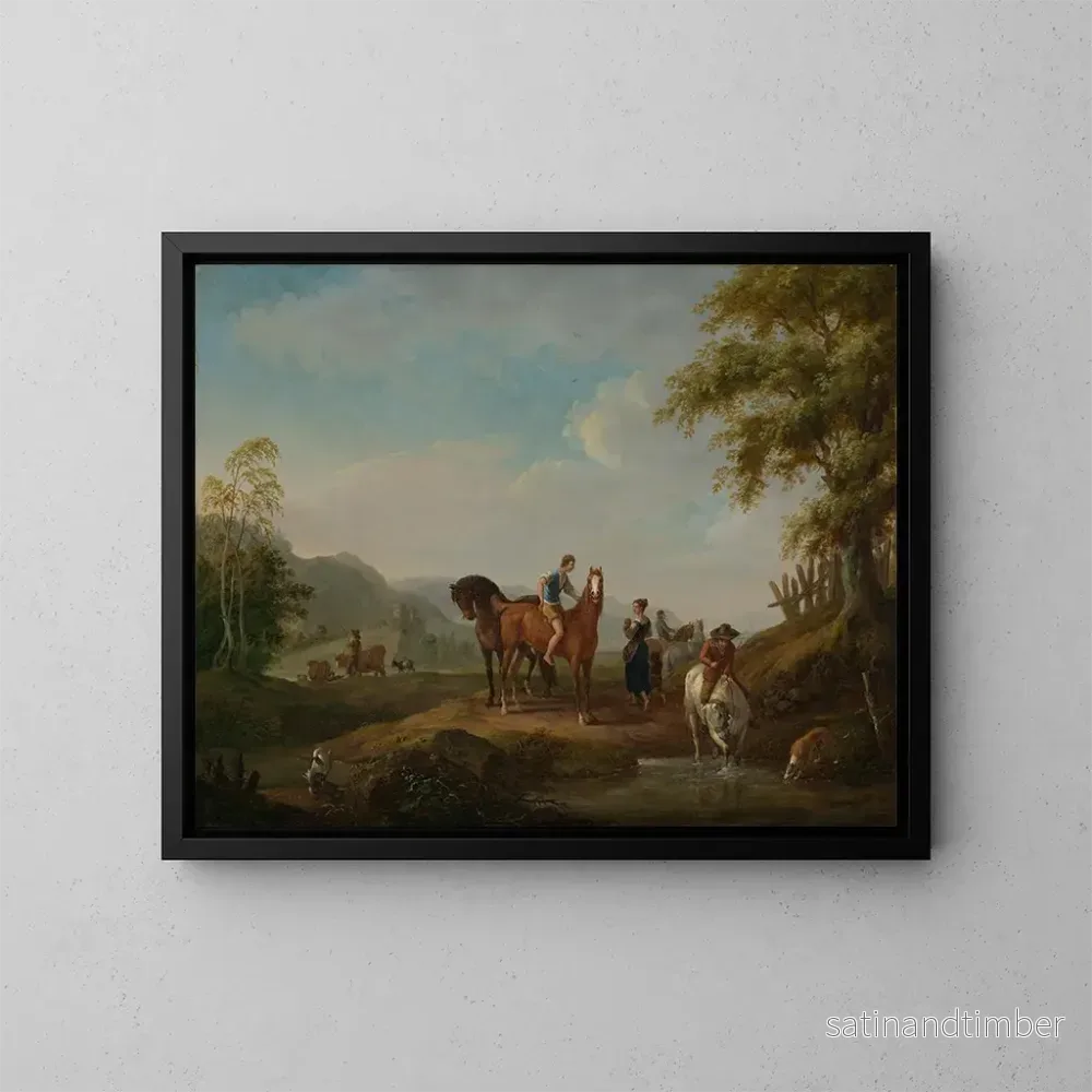 Reproduktion av målningen av hästar vid vattenhål - Johann Georg Pforr