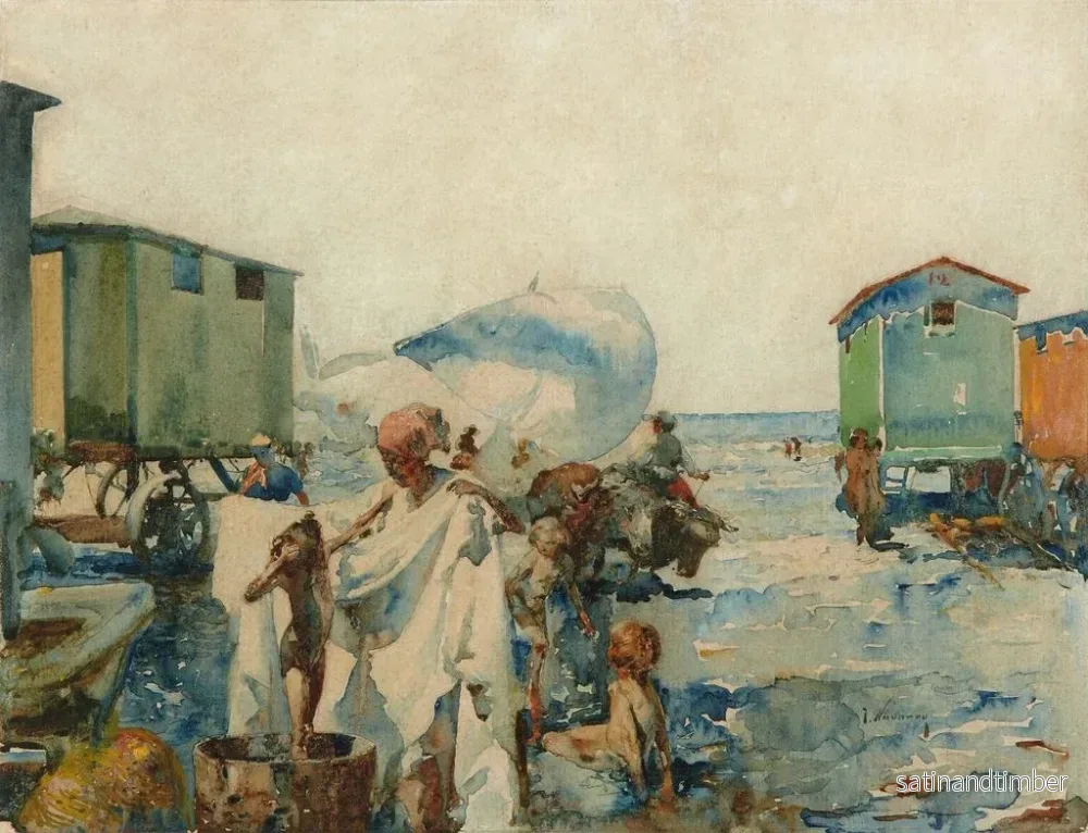 Reproduktion av målningen Baignade sur la plage près des chariots - José Navarro y Llorens - Bild 2