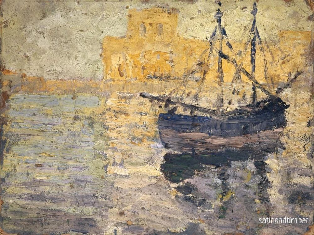 Reproduktion av målningen hamn med segelbåt - Ernst Schiess - Bild 2