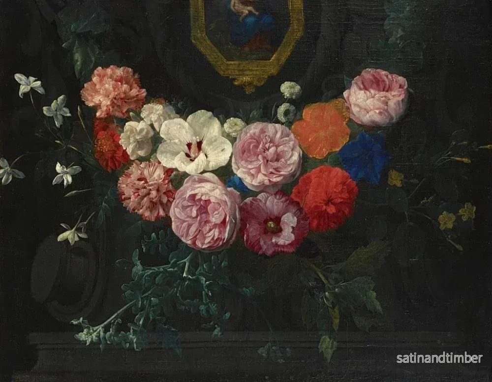 Reproduktion av målningen En blomsterkrans som omger en cartouche med Jungfru Maria och Barnet - Nicolaes van Verendael - Bild 2
