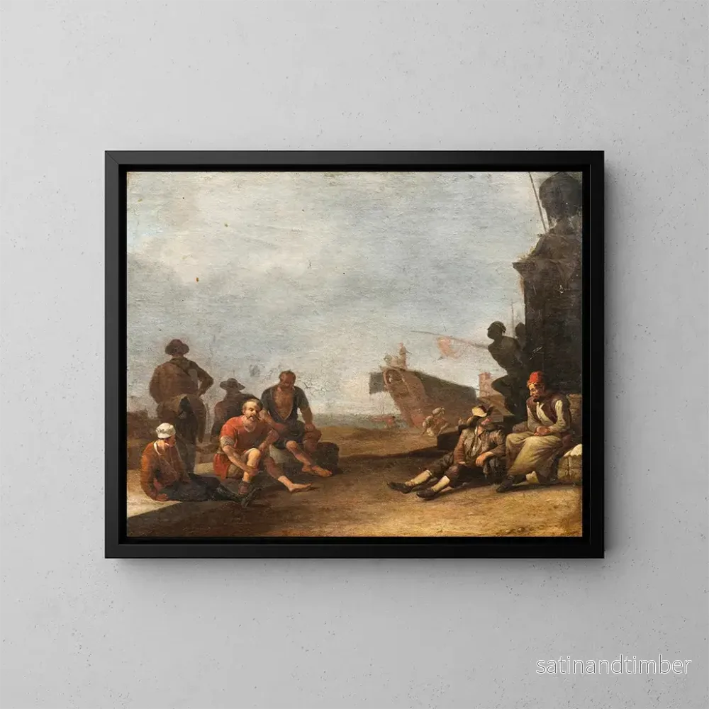 Reproduktion av målningen Vue sur un port du sud avec des marchands et des prisonniers, un navire et la statue de Ferdinand Ier de Médicis à Livourne – Johannes Lingelbach Reproduktion av målningen Vue sur un port du sud avec des marchands et des prisonniers, un navire et la statue de Ferdinand Ier de Médicis à Livourne – Johannes Lingelbach