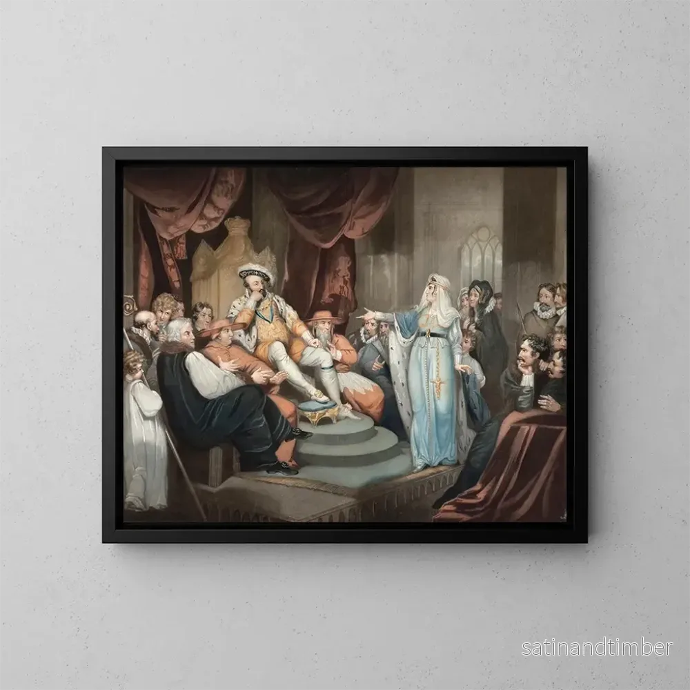 Reproduktion av målningen Catherine d'Aragon som försvarar sin sak - Richard Westall