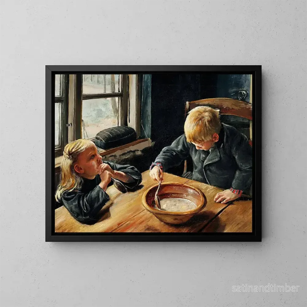 Reproduktion av målningen En pojke och en flicka vid lunchen - Laurits Andersen Ring