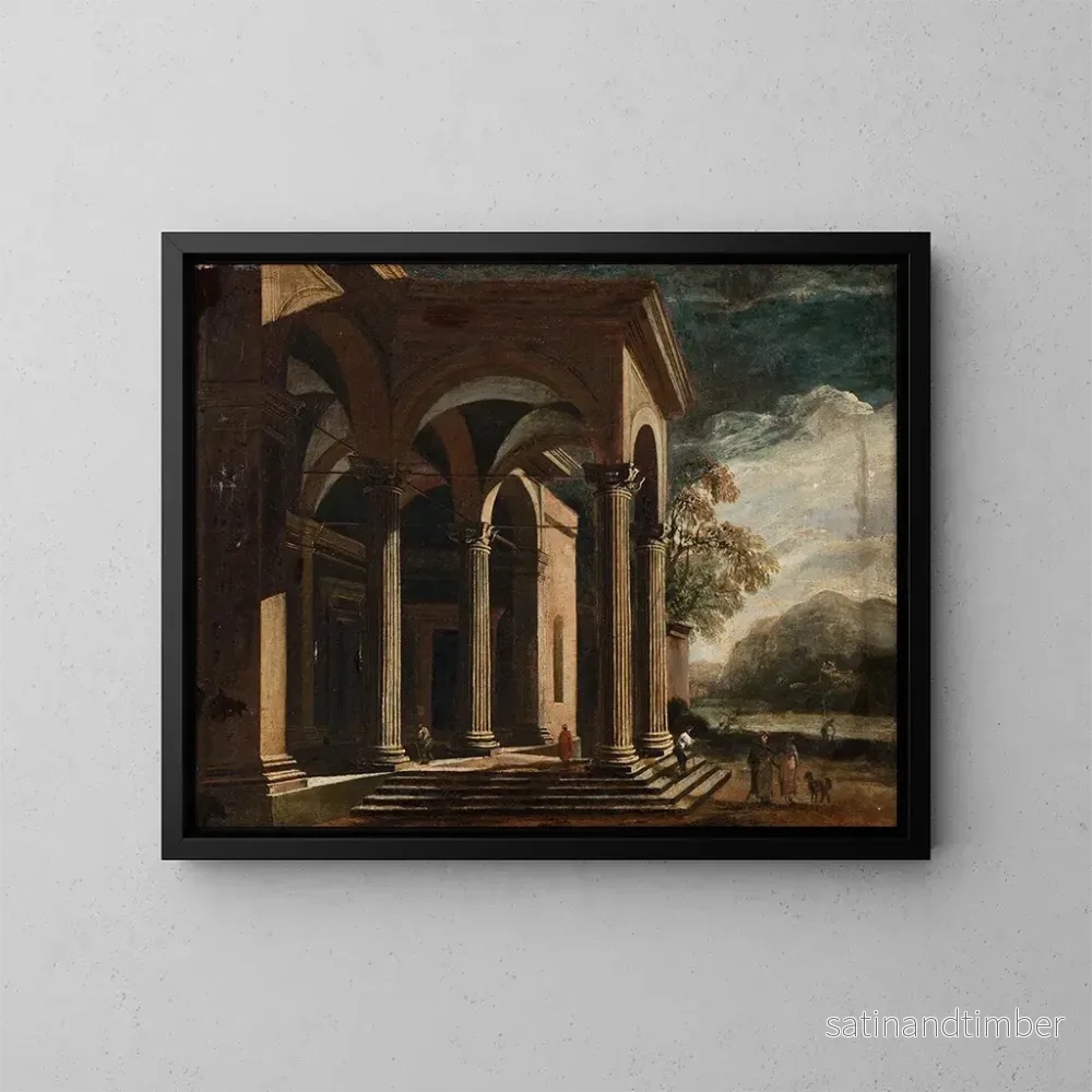 Reproduktion av målningen Palais fantastique architectural dans le paysage - Ottavio Viviani