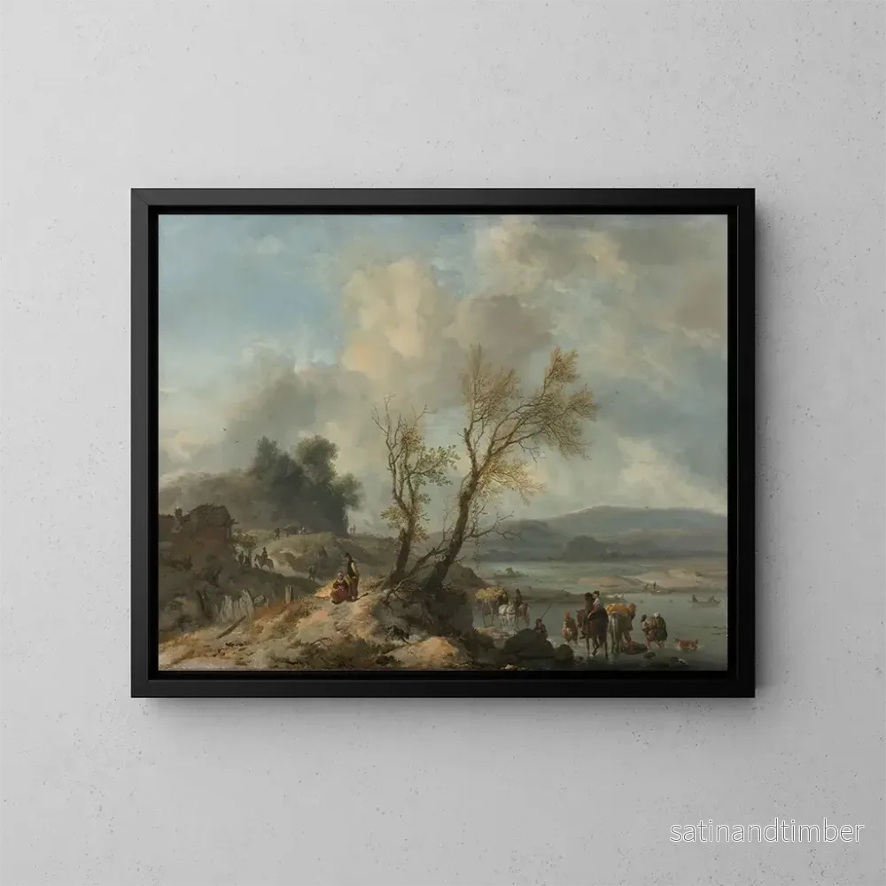 Reproduktion av målningen Landskapsmålning med en sandstig vid en flod - Philips Wouwerman