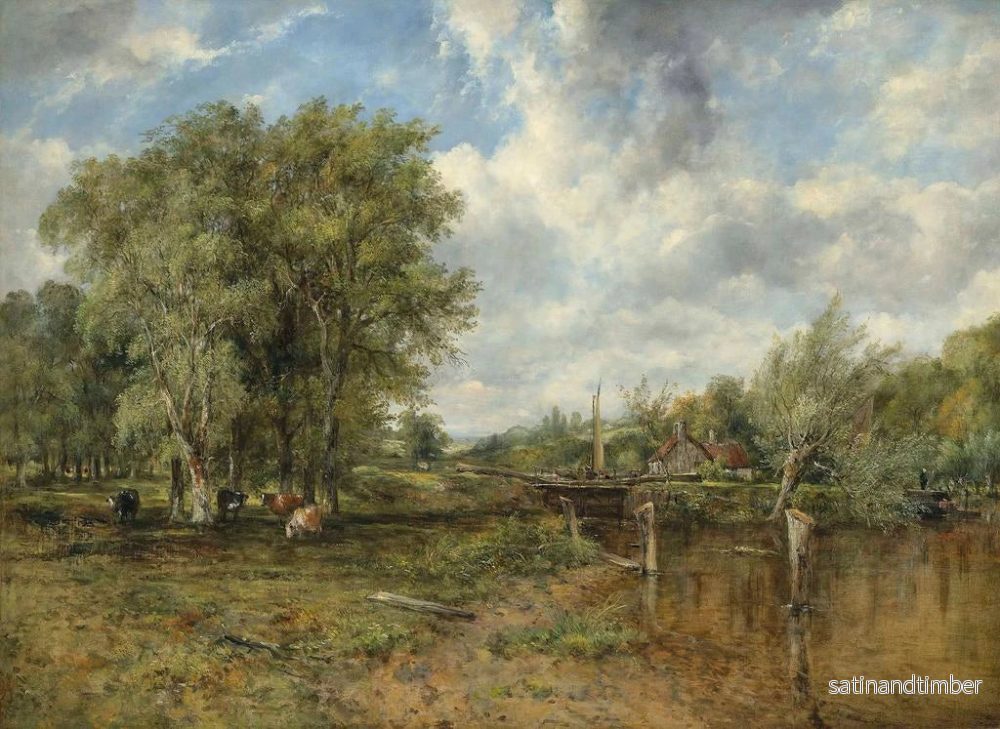 Reproduktion av målningen av ett skogigt landskap med boskap och en stuga i fjärran - Frederick Waters Watts - Bild 2