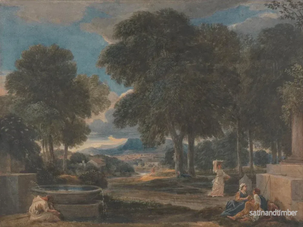 Reproduktion av målningen Landskap med en man som tvättar fötterna vid en fontän efter Poussin - David Cox - Bild 2