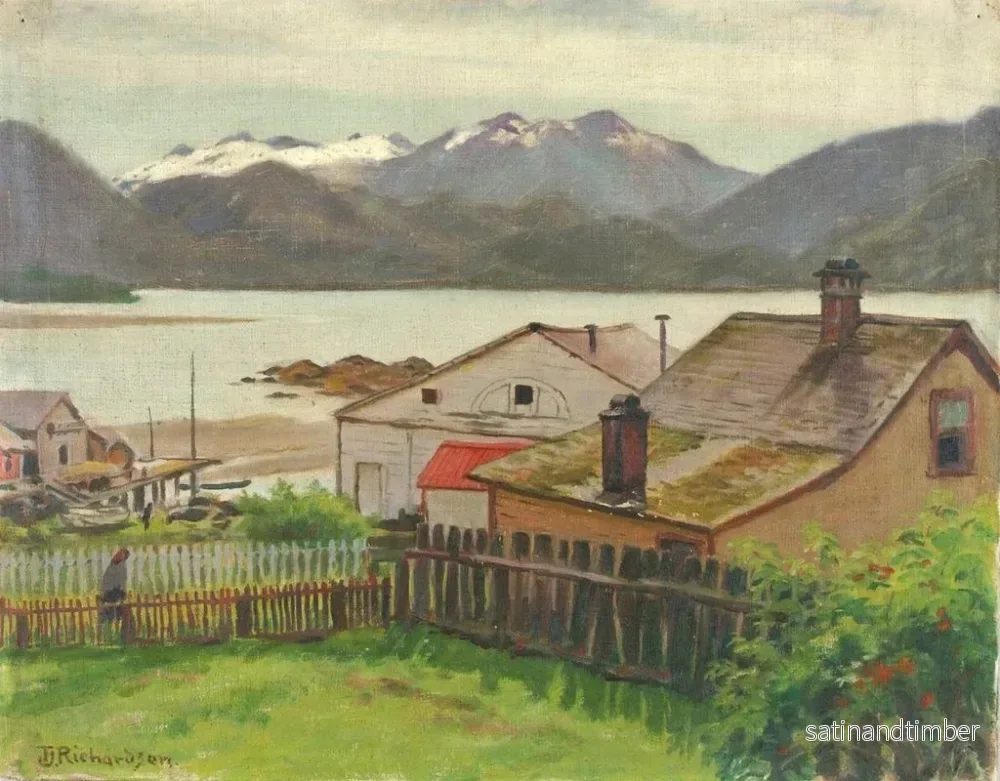 Reproduktion av målningen I det gamla kvarteret i Sitka 1900 - Theodore J. Richardson - Bild 2
