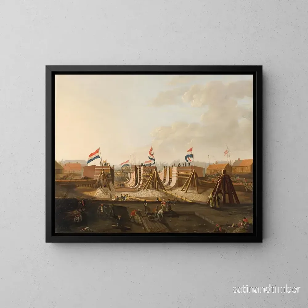 Reproduktion av målningen La construction de l'écluse d'Oosterdok vue du nord - Petrus Kiers