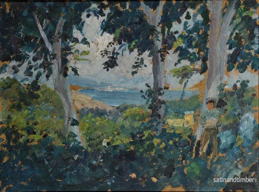 Reproduktion av målningen Vy genom träden över en söderbukt vid havet - Ernst Schiess - Bild 2