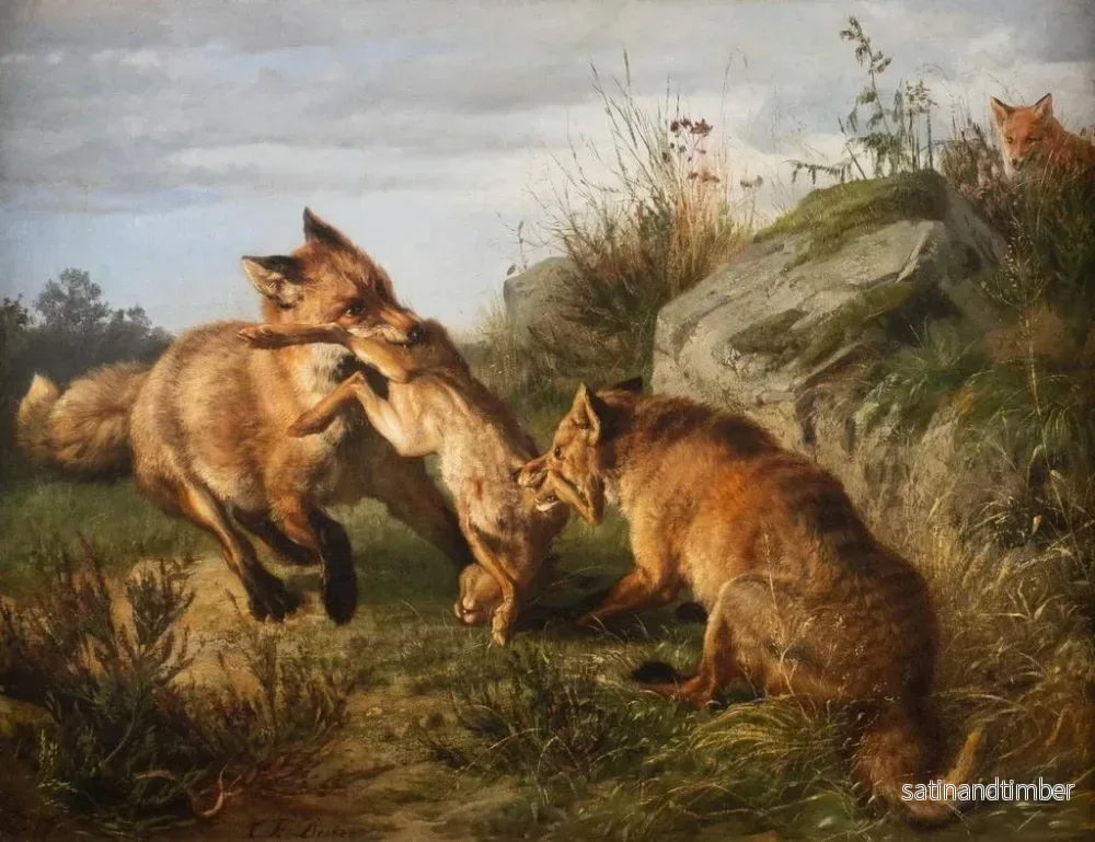 Reproduktion av målningen Två rävar som slåss om sitt byte - Carl Friedrich Deiker - Bild 2