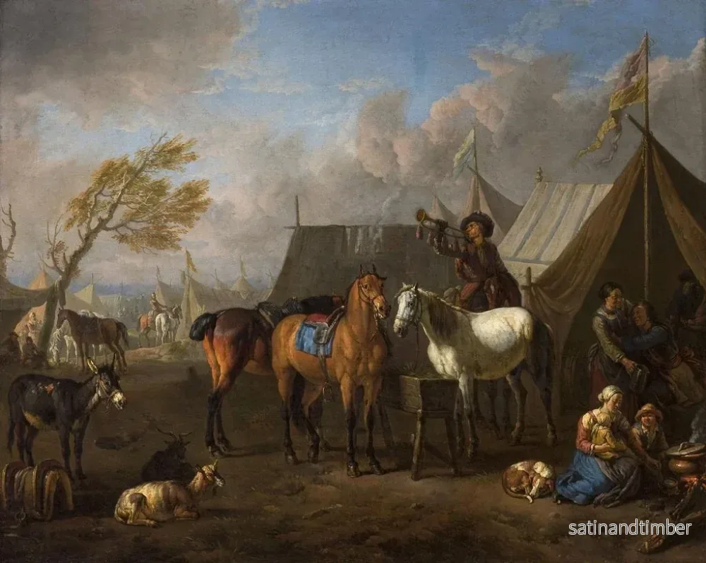 Reproduktion av målningen av campingscen med en trumpetare - Pieter van Bloemen - Bild 2