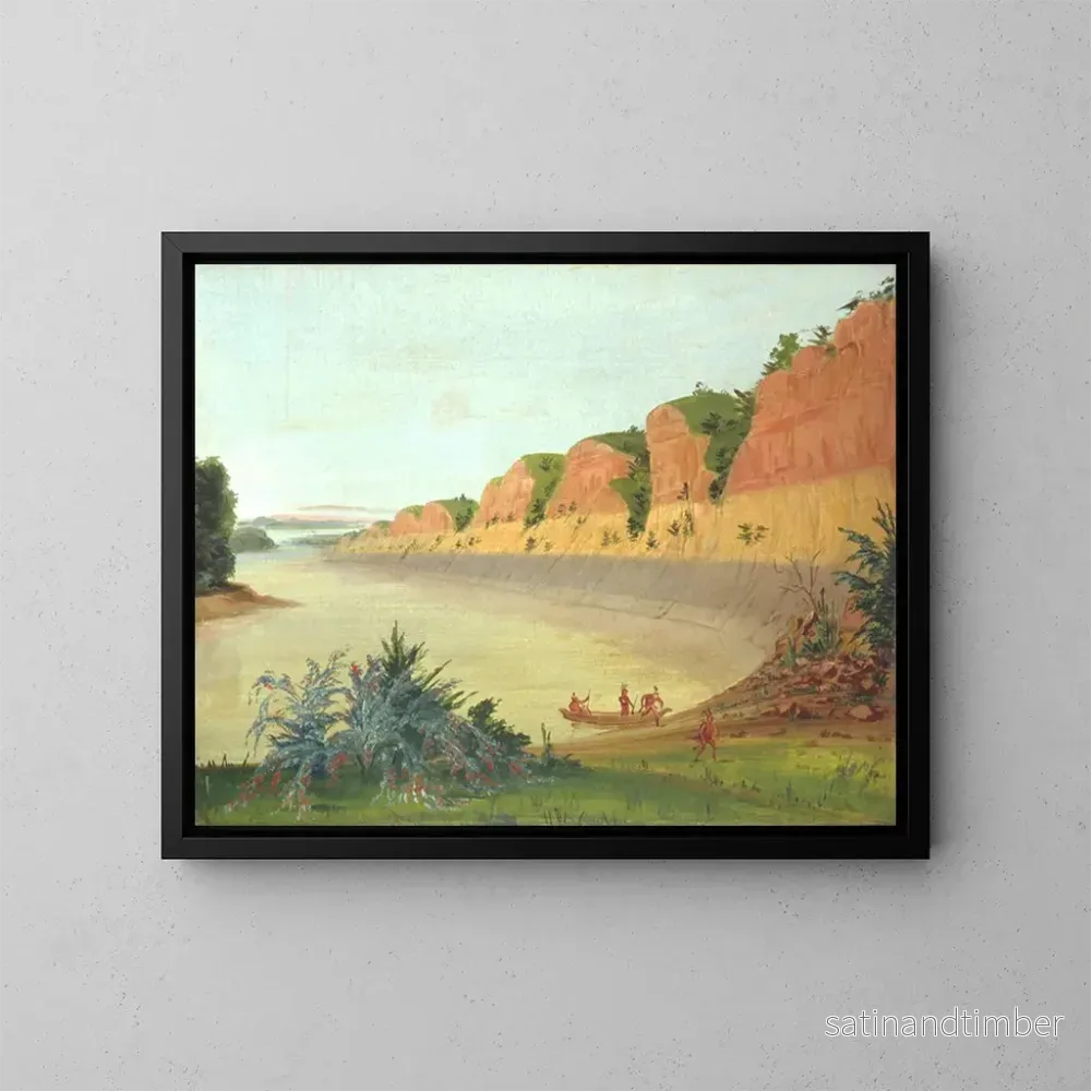Reproduktion av målningen Côté sud de l'île Buffalo montrant des baies de buffle au premier plan - George Catlin